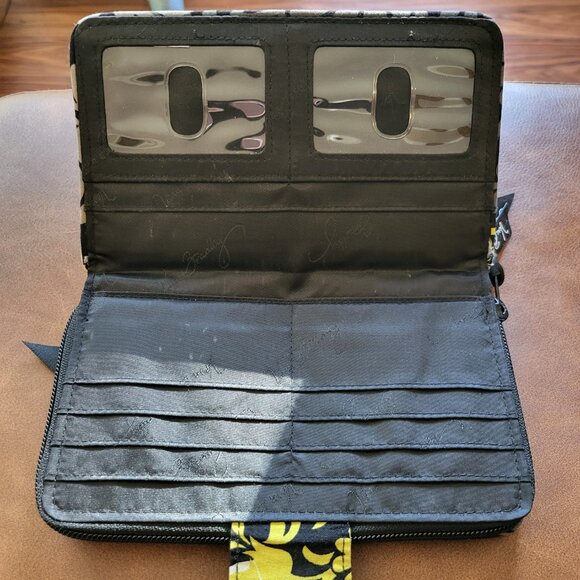 Vera Bradley Baroque Black Yellow Gray Turn Lock Quilted Zip Around Wallet - Picture 7 of 12